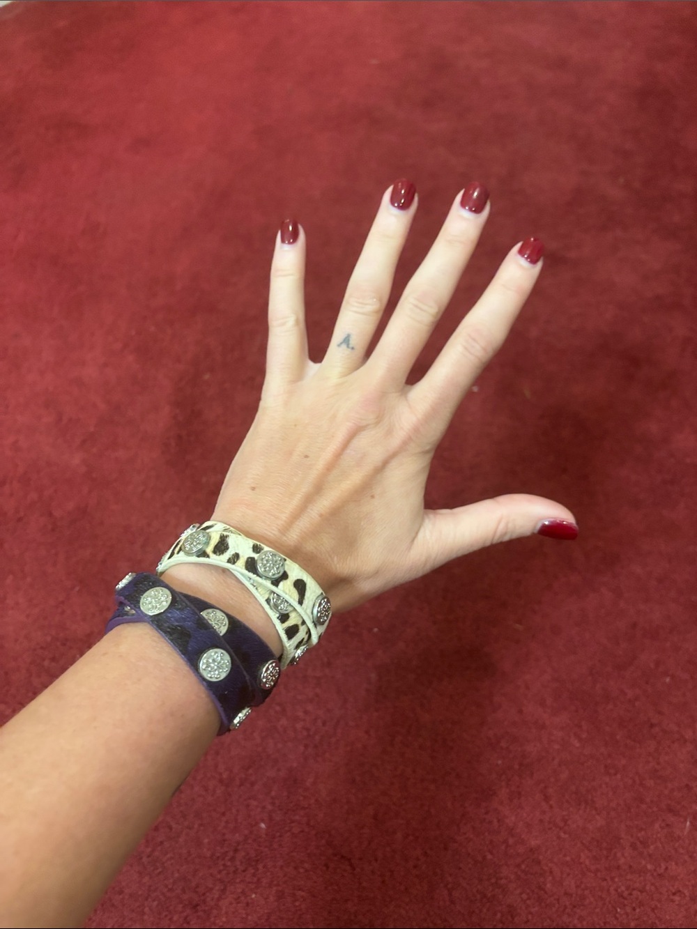Purple and Cream Studded Double-Wrap Leather Bracelet